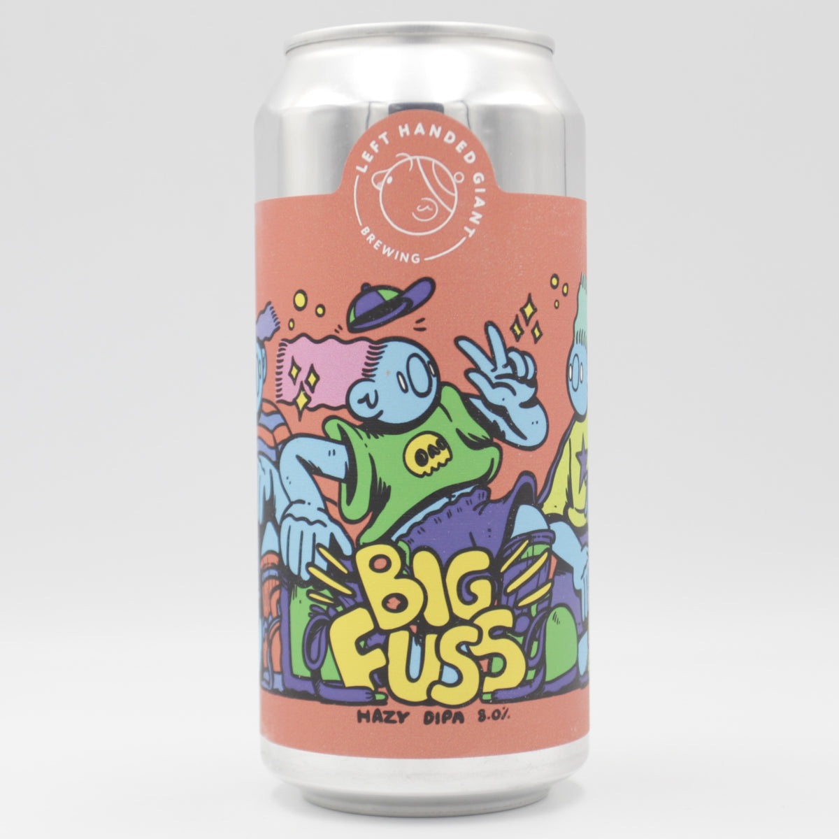 This is a can of Left Handed Giant - Big Fuss - 8% (440ml). It is a Double IPA craft beer available to buy from Ghost Whale, voted London's best craft beer shop.