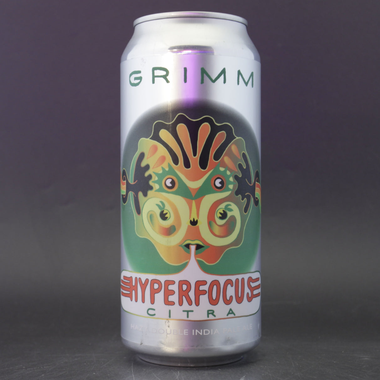 This is a can of Grimm Artisanal Ales - Hyperfocus Citra - 8% (473ml). It is a Double IPA craft beer available to buy from Ghost Whale, voted London's best craft beer shop.