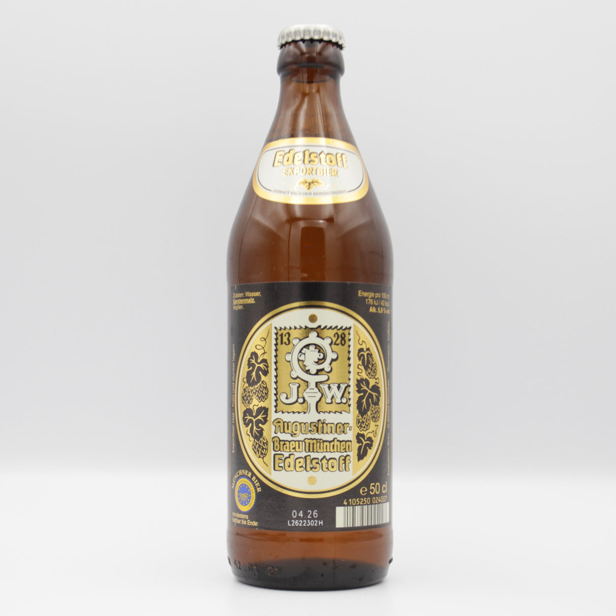 This is a bottle of Augustiner - Edelstoff - 5.6% (500ml). It is a Lager / Pilsner / Kölsch craft beer available to buy from Ghost Whale, voted London's best craft beer shop.