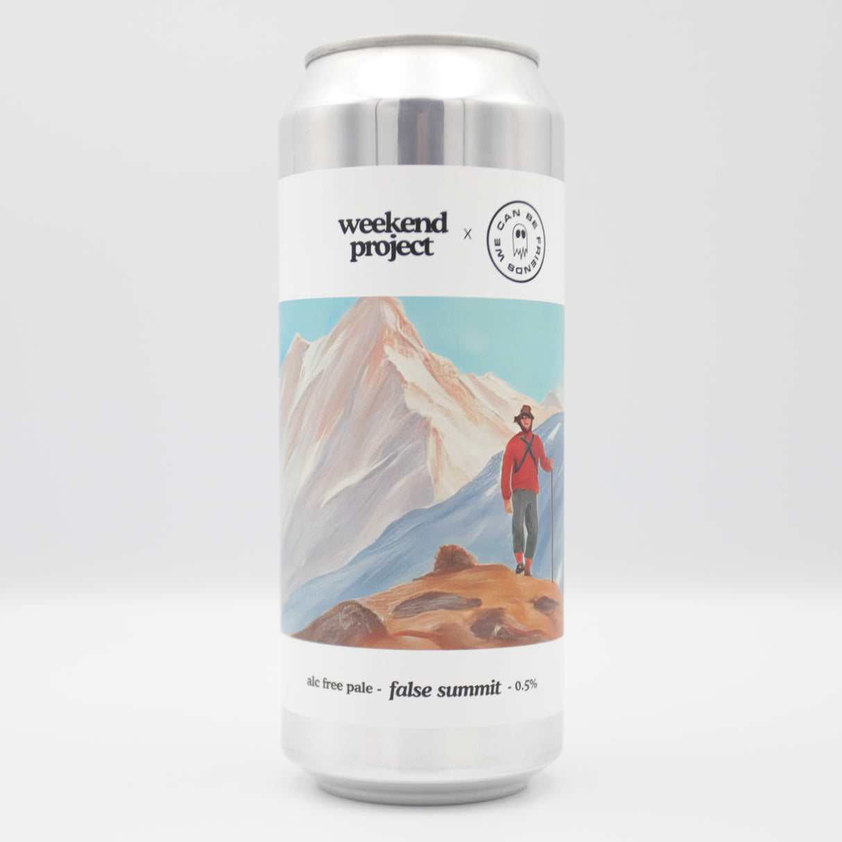 This is a can of Weekend Project / We Can Be Friends - False Summit - 0.5% (500ml). It is a Pale Ale craft beer available to buy from Ghost Whale, voted London's best craft beer shop.