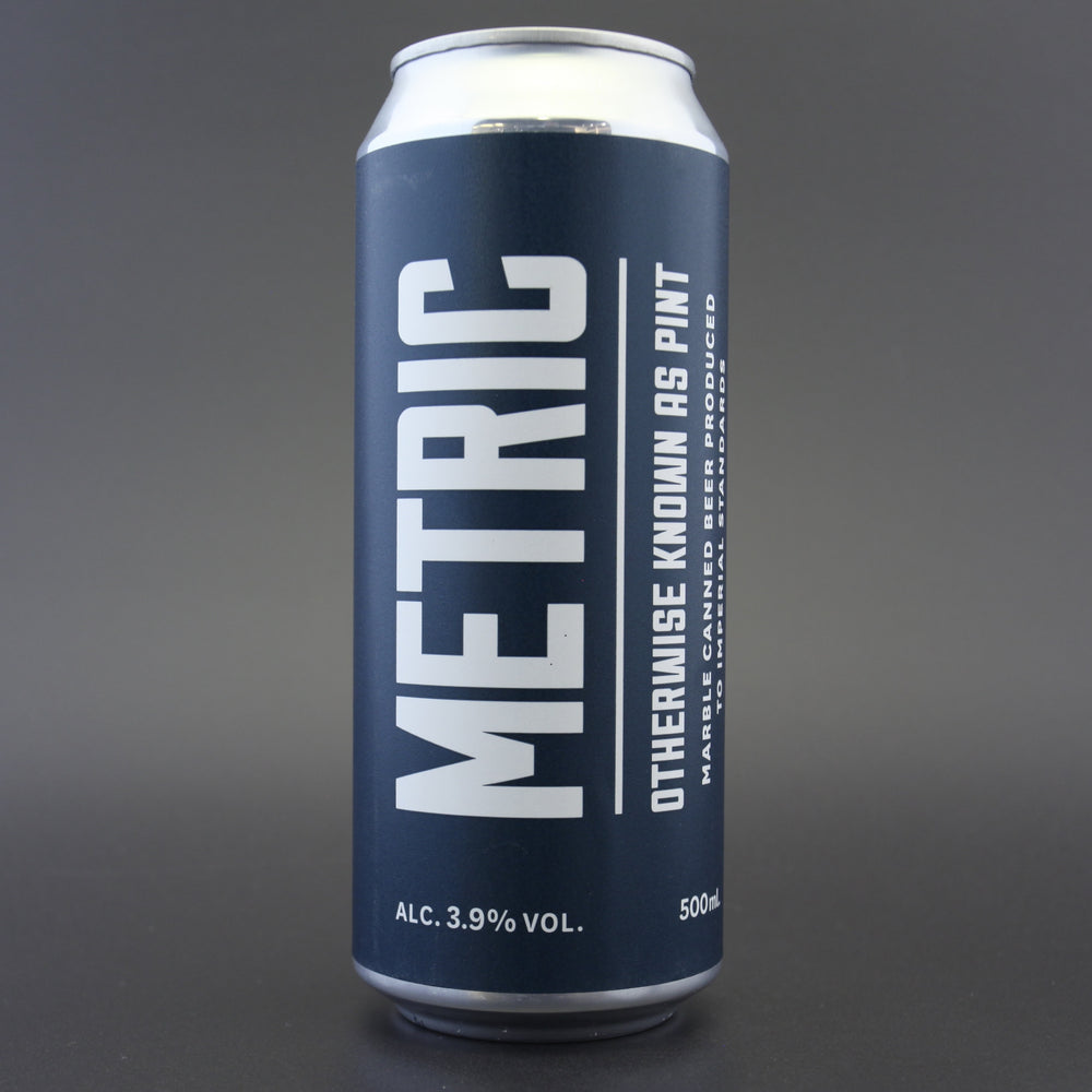 This is a can of Marble Beers - Metric (Pint) - 3.9% (500ml). It is a Traditional English Ale craft beer available to buy from Ghost Whale, voted London's best craft beer shop.