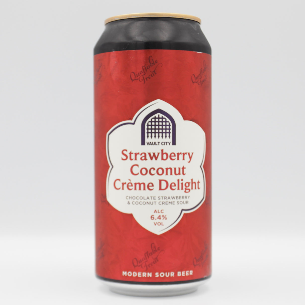 This is a can of Vault City - Strawberry Coconut Crème Delight - 6.4% (440ml). It is a Sour craft beer available to buy from Ghost Whale, voted London's best craft beer shop.