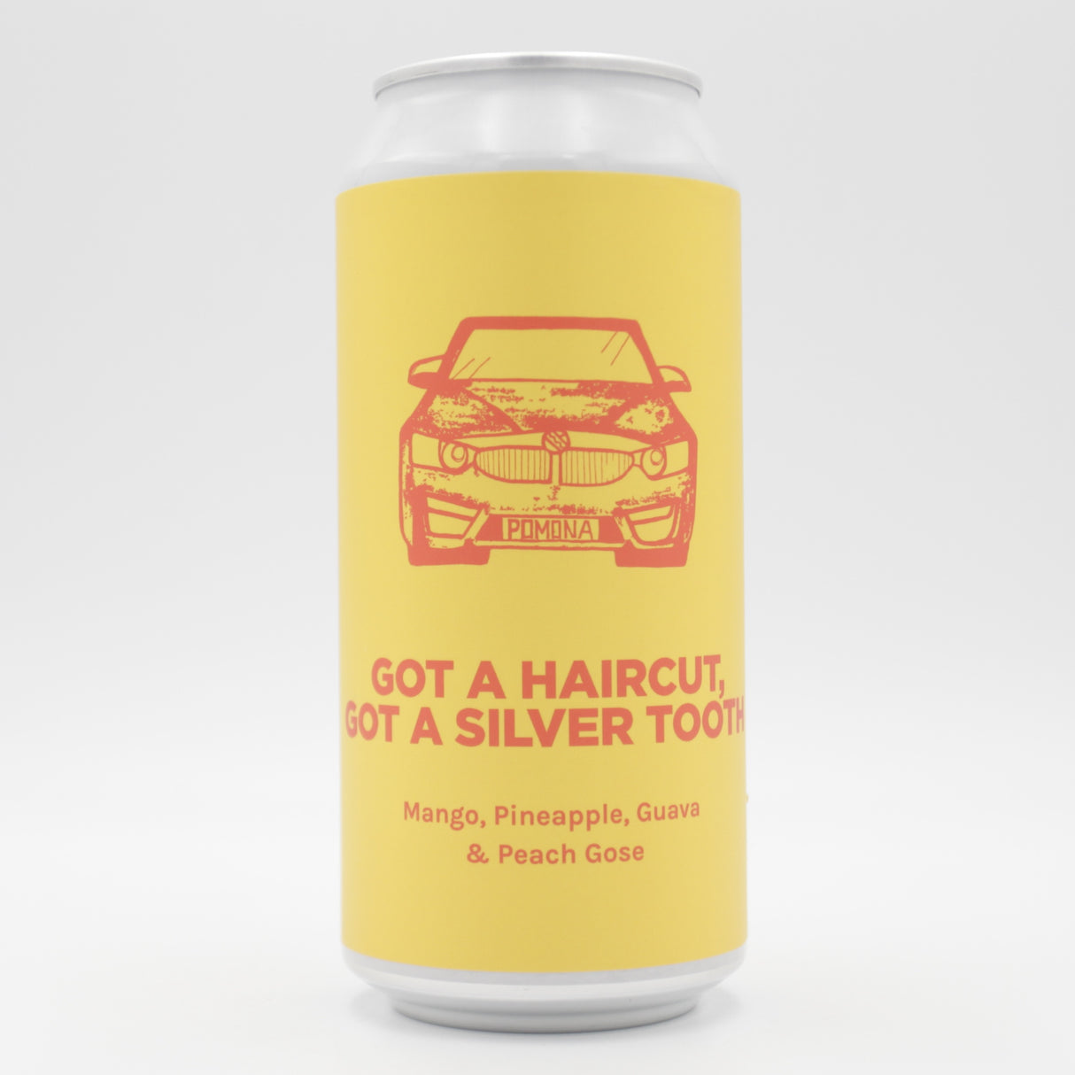 This is a can of Pomona Island - Got A Haircut, Got A Silver Tooth - 5% (440ml). It is a Sour craft beer available to buy from Ghost Whale, voted London's best craft beer shop.