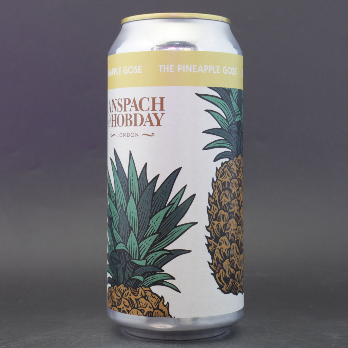 This is a can of Anspach & Hobday - The Pineapple Gose - 3.6% (440ml). It is a Gose craft beer available to buy from Ghost Whale, voted London's best craft beer shop.