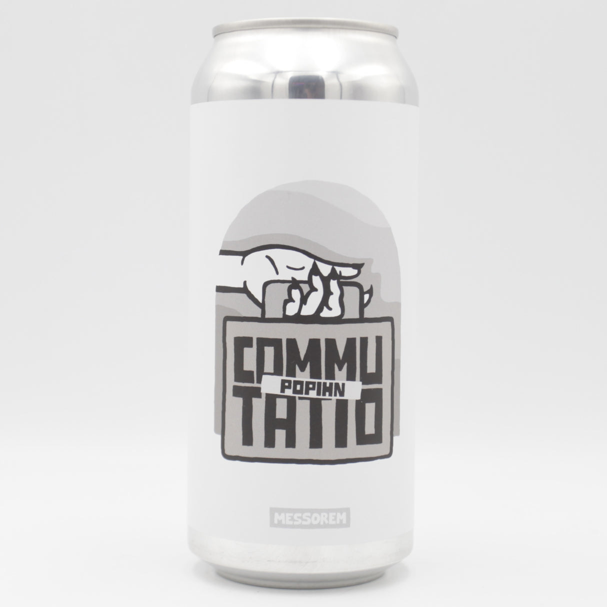 This is a can of Messorem / Brasserie Popihn - Commutatio: Popihn - 6.5% (473ml). It is a IPA craft beer available to buy from Ghost Whale, voted London's best craft beer shop.