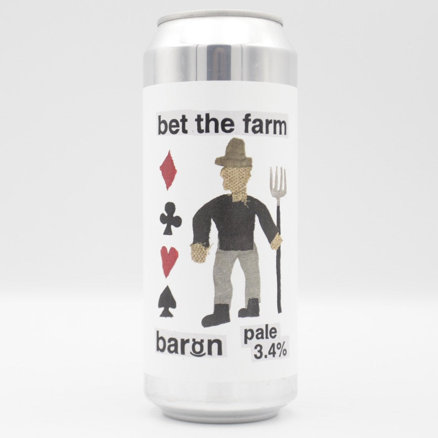 This is a can of Baron - Bet The Farm - 3.4% (500ml). It is a Pale Ale craft beer available to buy from Ghost Whale, voted London's best craft beer shop.