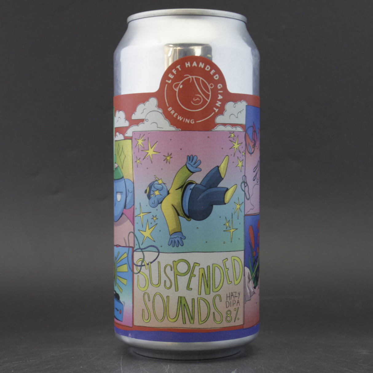 This is a can of Left Handed Giant - Suspended Sounds - 8% (440ml). It is a Double IPA craft beer available to buy from Ghost Whale, voted London's best craft beer shop.