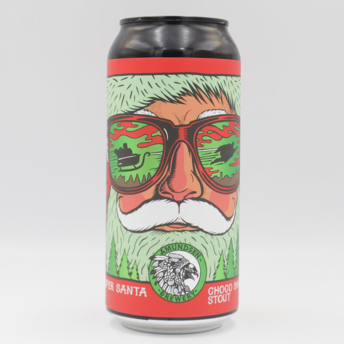 This is a can of Amundsen - Super Santa - 4.7% (440ml). It is a Stout / Porter craft beer available to buy from Ghost Whale, voted London's best craft beer shop.