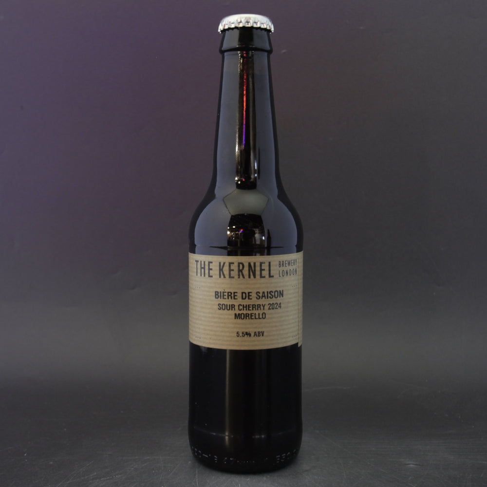 This is a bottle of The Kernel - Biere de Saison: Sour Cherry 2024 Morello - 5.5% (330ml). It is a Wild Ale craft beer available to buy from Ghost Whale, voted London's best craft beer shop.