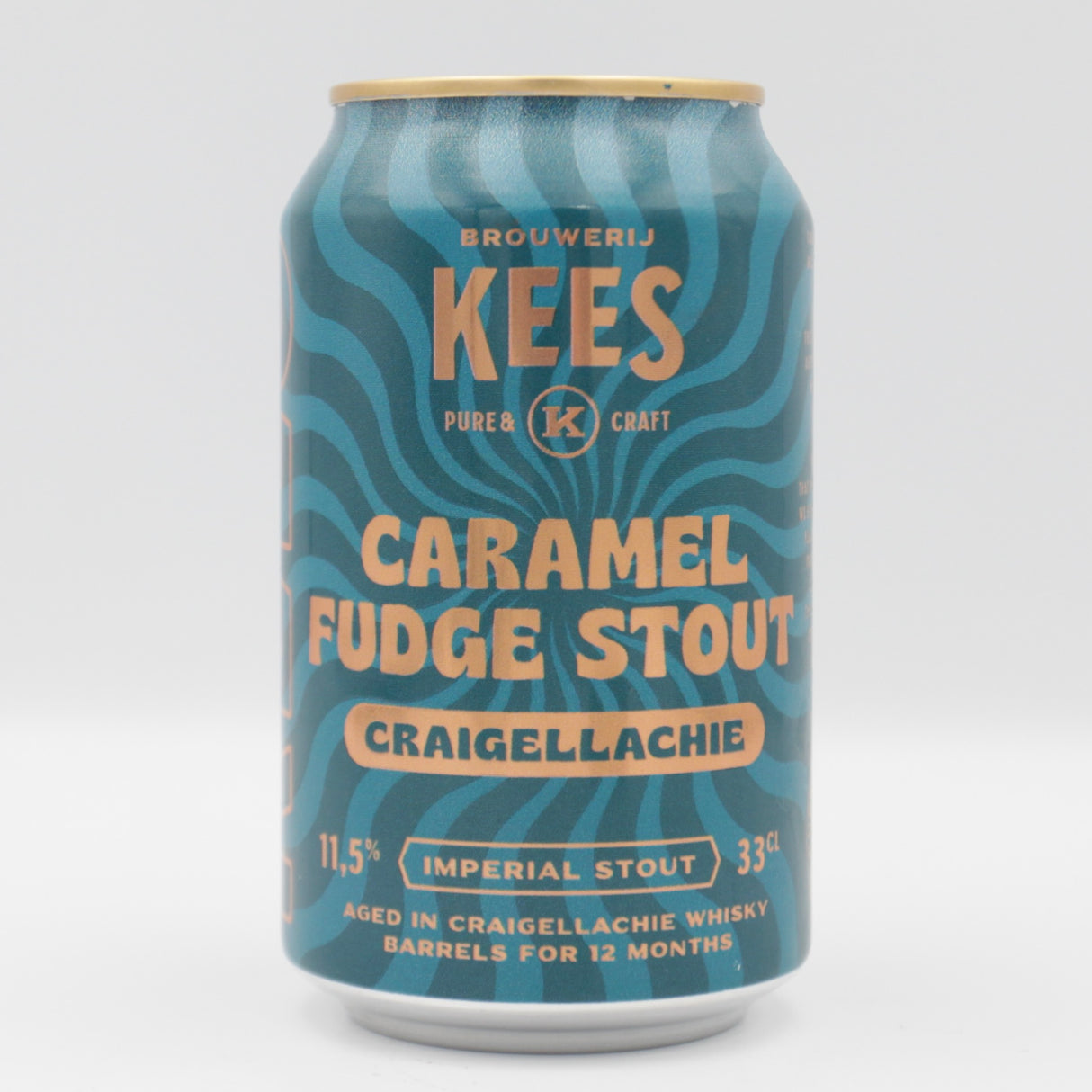 This is a can of Kees - Caramel Fudge Stout: Barrel Aged Craigellachie - 11.5% (330ml). It is a Imperial Stout / Porter craft beer available to buy from Ghost Whale, voted London's best craft beer shop.