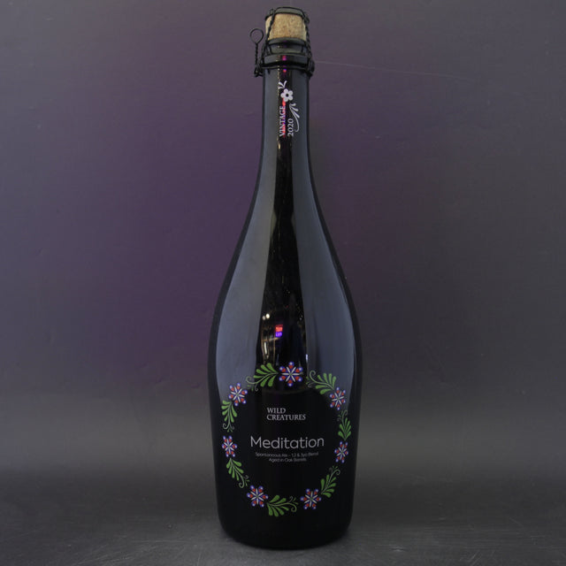 This is a sharing bottle of Wild Creatures - Meditation 2022 - 7% (750ml). It is a Wild Ale craft beer available to buy from Ghost Whale, voted London's best craft beer shop.