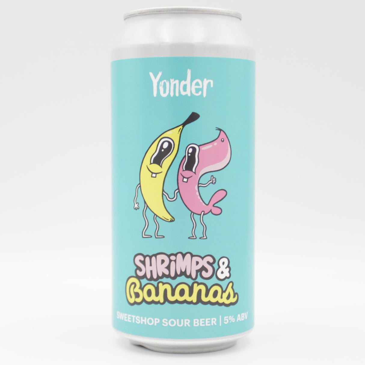 This is a can of Yonder - Shrimps & Bananas - 5% (440ml). It is a Sour craft beer available to buy from Ghost Whale, voted London's best craft beer shop.