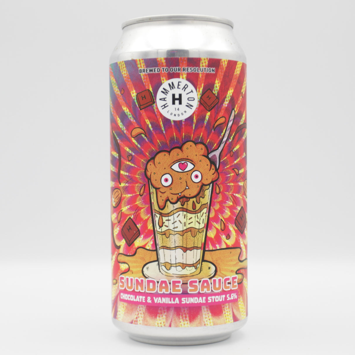This is a can of Hammerton - Sundae Sauce - 5.6% (440ml). It is a Stout / Porter craft beer available to buy from Ghost Whale, voted London's best craft beer shop.