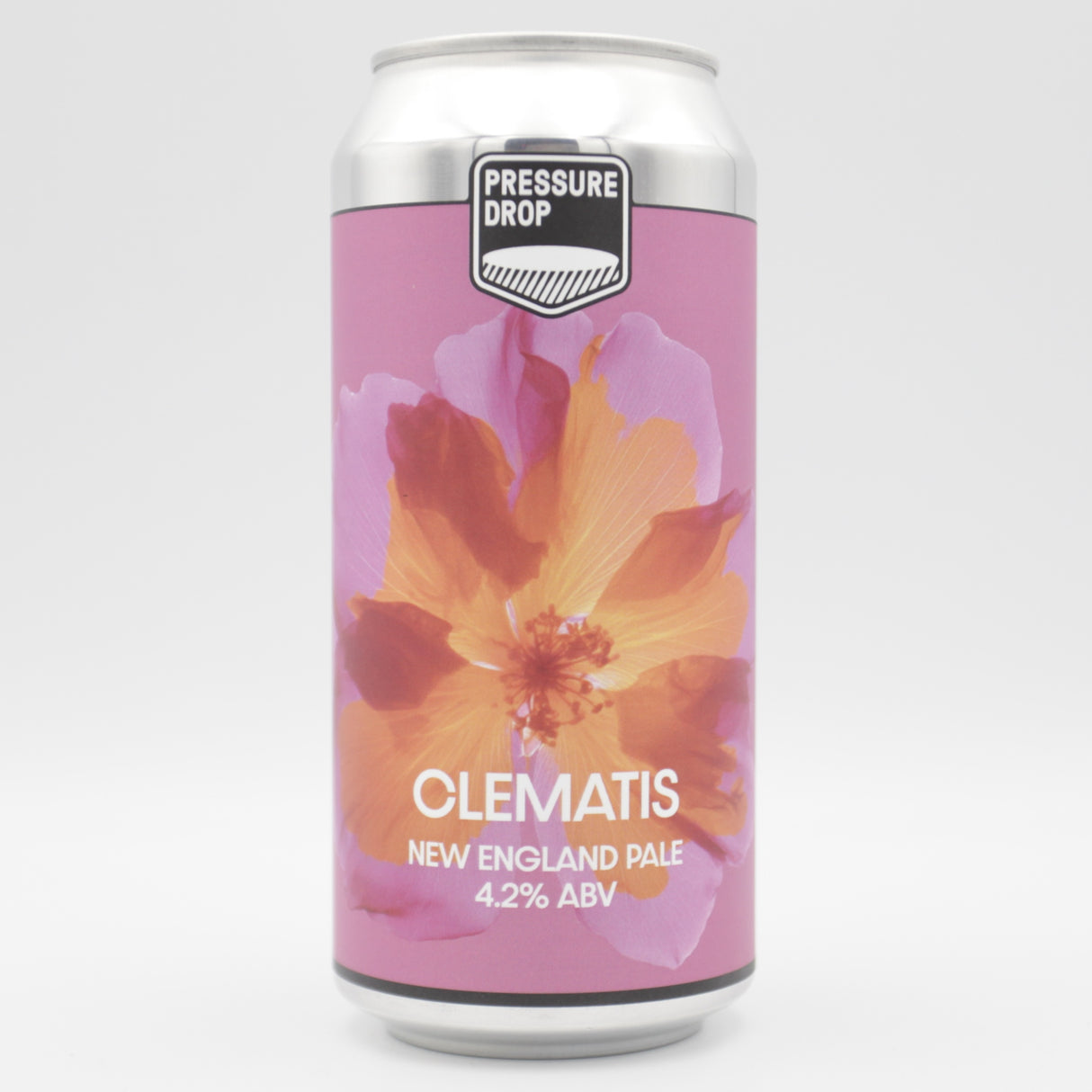 This is a can of Pressure Drop - Clematis - 4.5% (440ml). It is a Pale Ale craft beer available to buy from Ghost Whale, voted London's best craft beer shop.