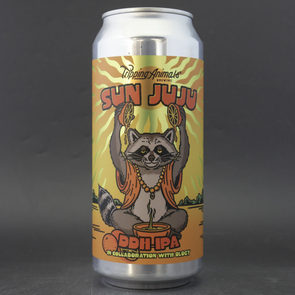 This is a can of Tripping Animals - Sun Juju - 6.5% (473ml). It is a IPA craft beer available to buy from Ghost Whale, voted London's best craft beer shop.