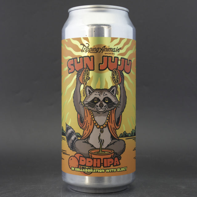 This is a can of Tripping Animals - Sun Juju - 6.5% (473ml). It is a IPA craft beer available to buy from Ghost Whale, voted London's best craft beer shop.