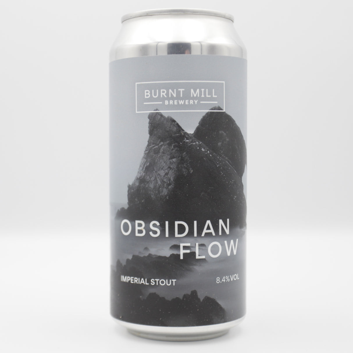 This is a can of Burnt Mill - Obsidian Flow - 8.4% (440ml). It is a Imperial Stout / Porter craft beer available to buy from Ghost Whale, voted London's best craft beer shop.