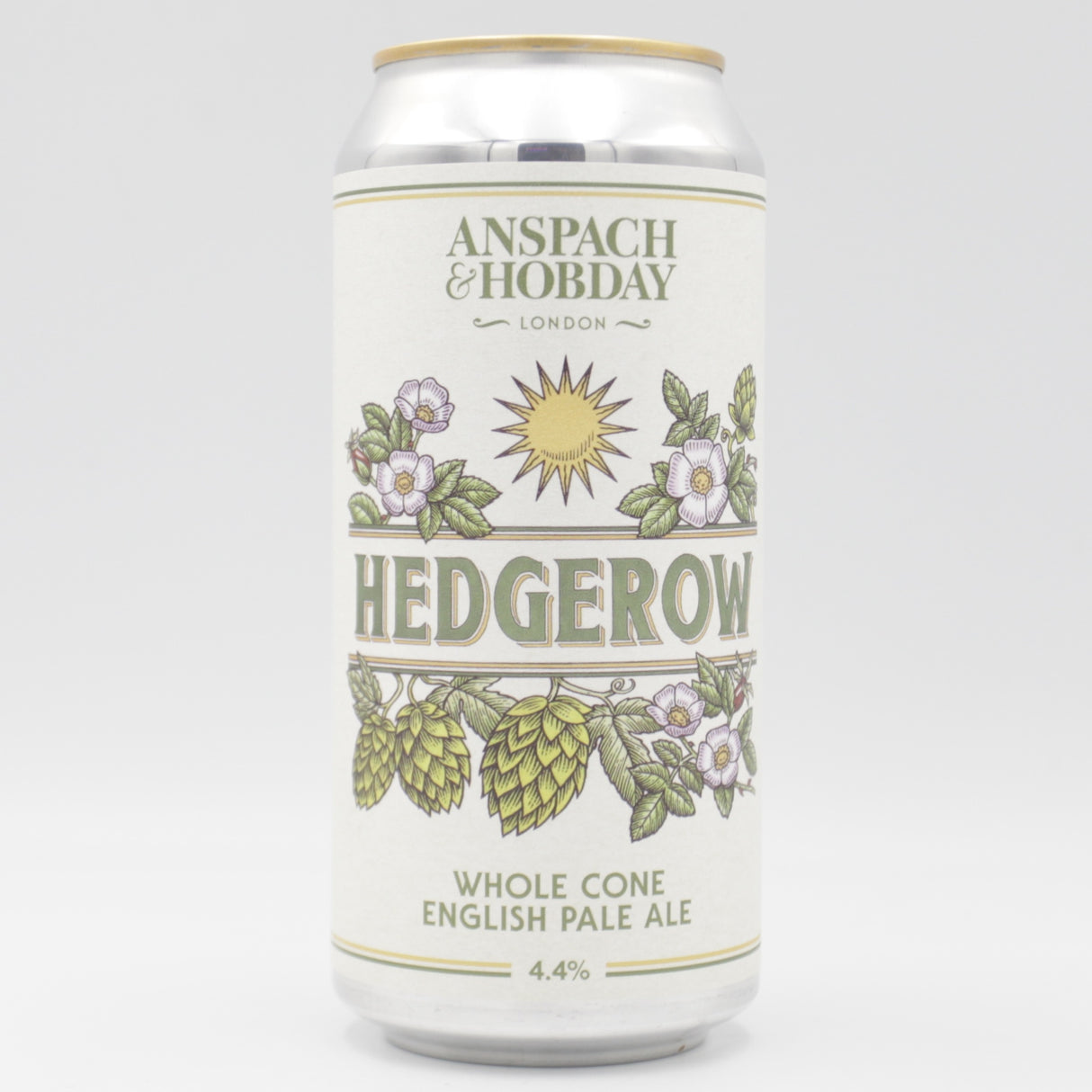 This is a can of Anspach & Hobday - Hedgerow - 4.4% (440ml). It is a Pale Ale craft beer available to buy from Ghost Whale, voted London's best craft beer shop.