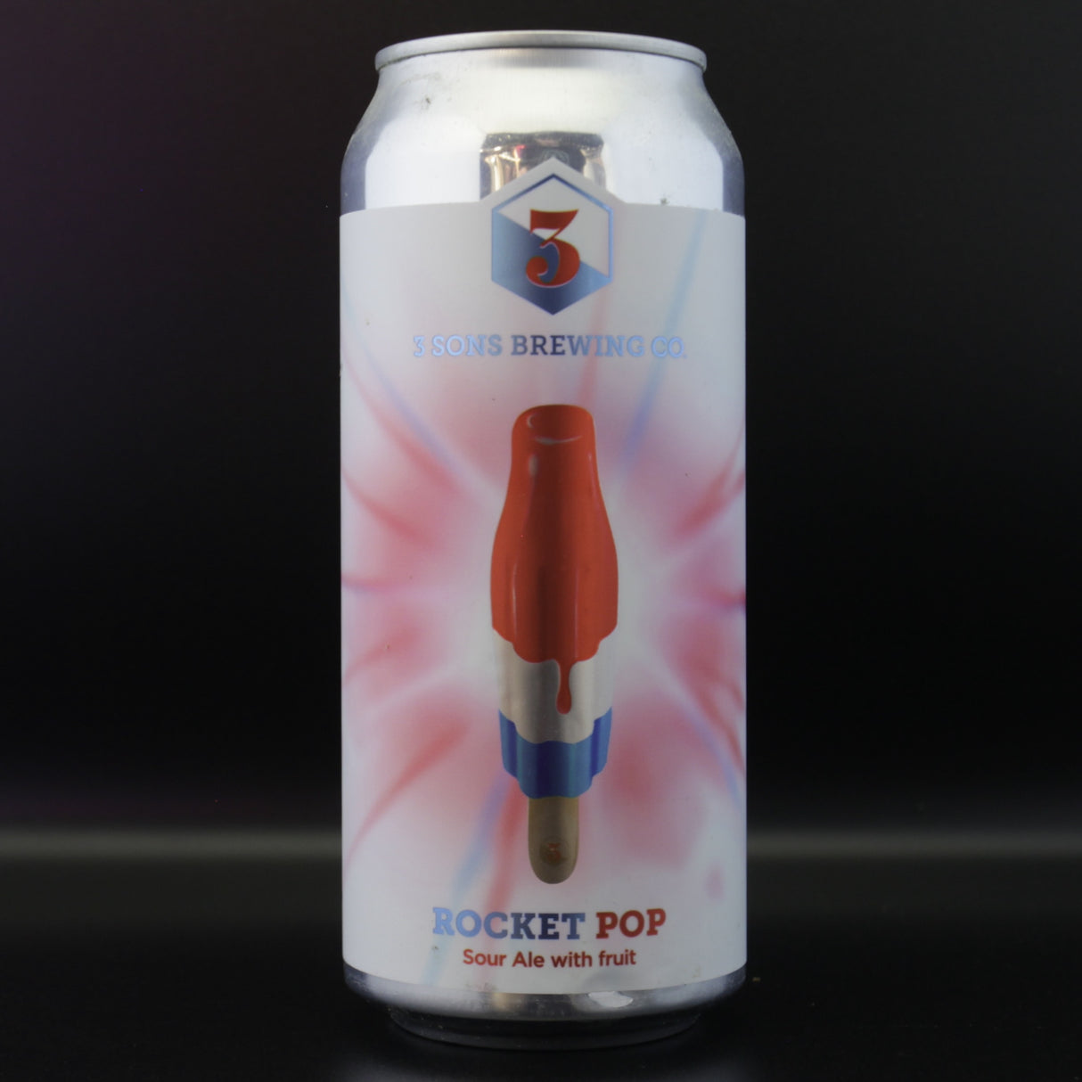 This is a can of 3 Sons - Rocket Pop - 8% (473ml). It is a Sour craft beer available to buy from Ghost Whale, voted London's best craft beer shop.