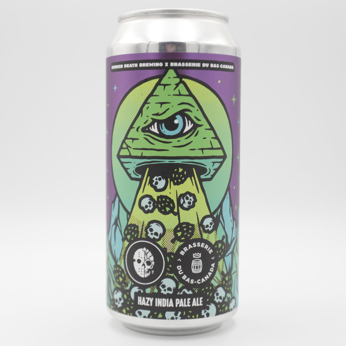 This is a can of Sudden Death / Brasserie du Bas - Hyper - 6% (440ml). It is a IPA craft beer available to buy from Ghost Whale, voted London's best craft beer shop.