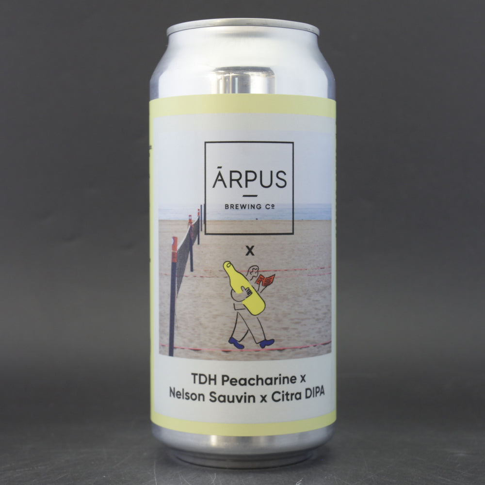 This is a can of Arpus Brewing Co / Beak - TDH Peacharine X Nelson Sauvin X Citra DIPA - 8% (440ml). It is a Double IPA craft beer available to buy from Ghost Whale, voted London's best craft beer shop.