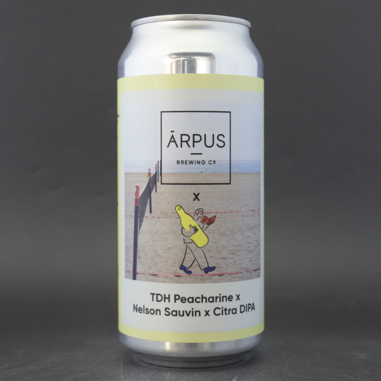 This is a can of Arpus Brewing Co / Beak - TDH Peacharine X Nelson Sauvin X Citra DIPA - 8% (440ml). It is a Double IPA craft beer available to buy from Ghost Whale, voted London's best craft beer shop.