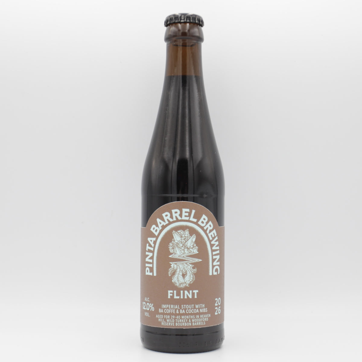 This is a bottle of Pinta - Flint - 12% (330ml). It is a Imperial Stout / Porter craft beer available to buy from Ghost Whale, voted London's best craft beer shop.
