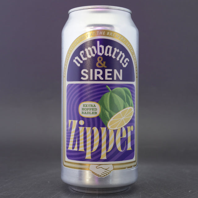 This is a can of Newbarns / Siren - Zipper - 5% (440ml). It is a Radler craft beer available to buy from Ghost Whale, voted London's best craft beer shop.
