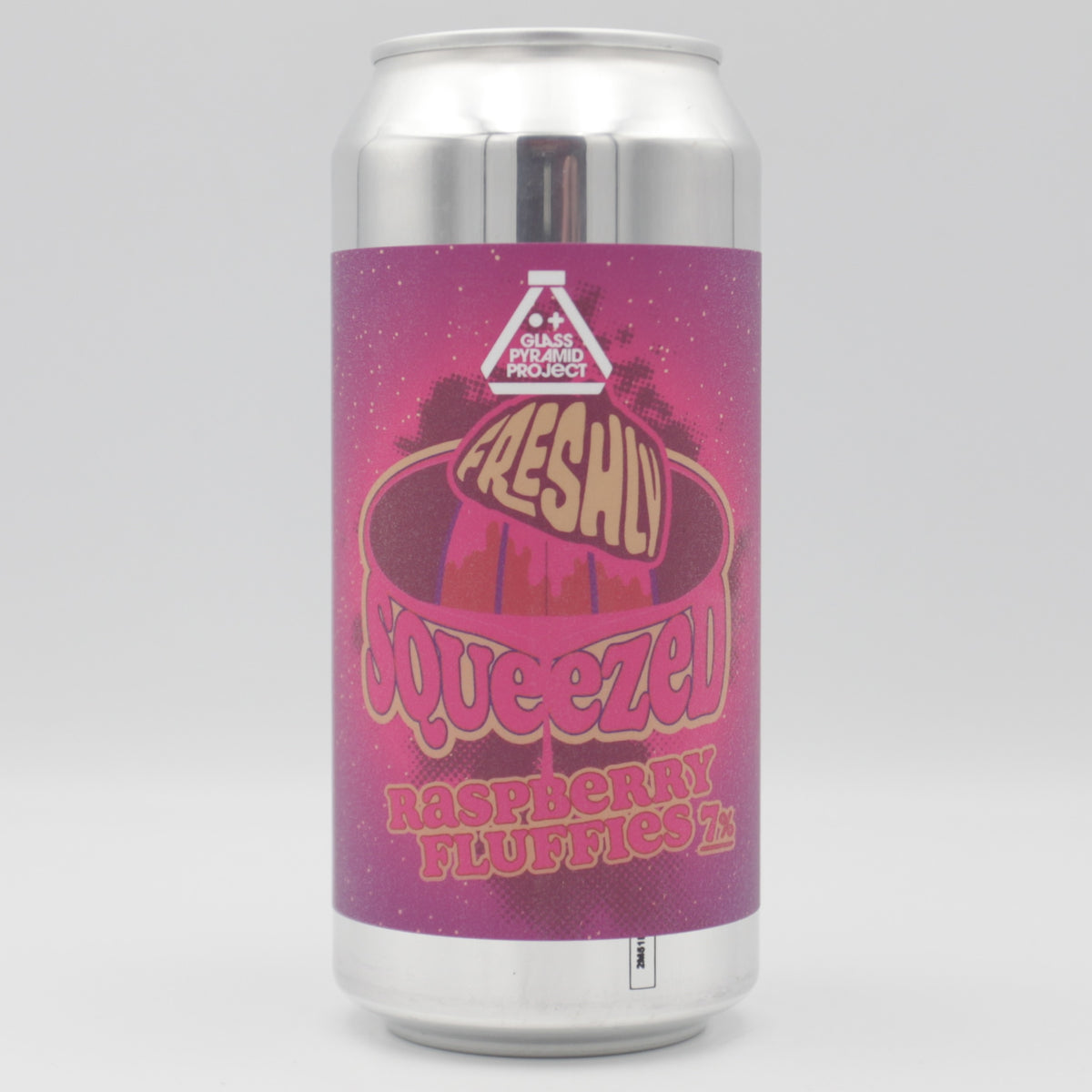 This is a can of Glass Pyramid Project - Freshly Squeezed: Raspberry Fluffies - 7% (440ml). It is a Sour craft beer available to buy from Ghost Whale, voted London's best craft beer shop.