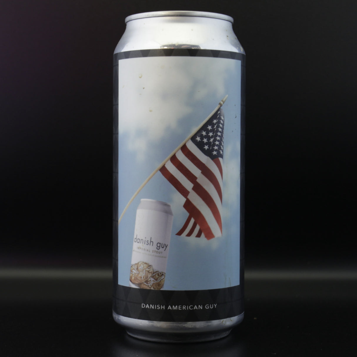 This is a can of Evil Twin NYC / Trillium - Danish American Guy - 14.15% (473ml). It is a Imperial Stout / Porter craft beer available to buy from Ghost Whale, voted London's best craft beer shop.