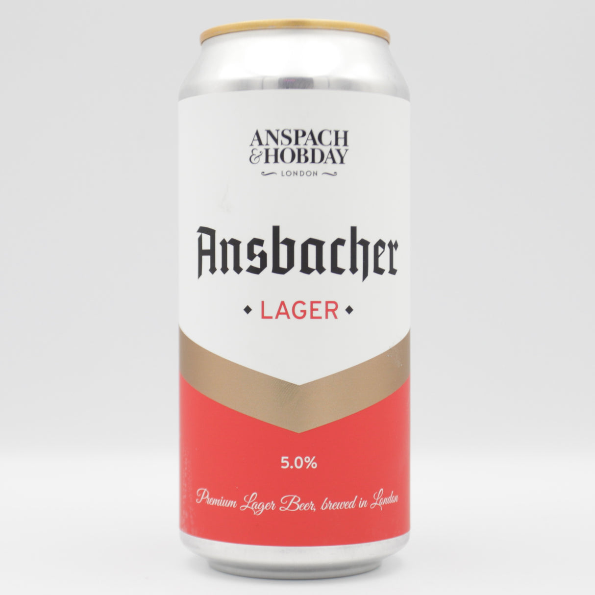 This is a can of Anspach & Hobday - Ansbacher Lager - 5% (440ml). It is a Lager / Pilsner / Kölsch craft beer available to buy from Ghost Whale, voted London's best craft beer shop.
