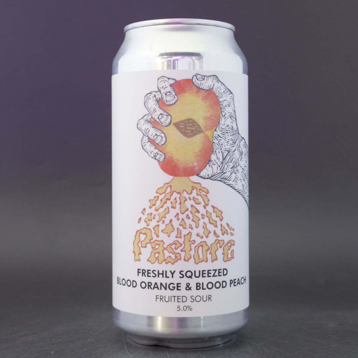 This is a can of Pastore - Freshly Squeezed: Blood Peach & Blood Orange - 5% (440ml). It is a Sour craft beer available to buy from Ghost Whale, voted London's best craft beer shop.