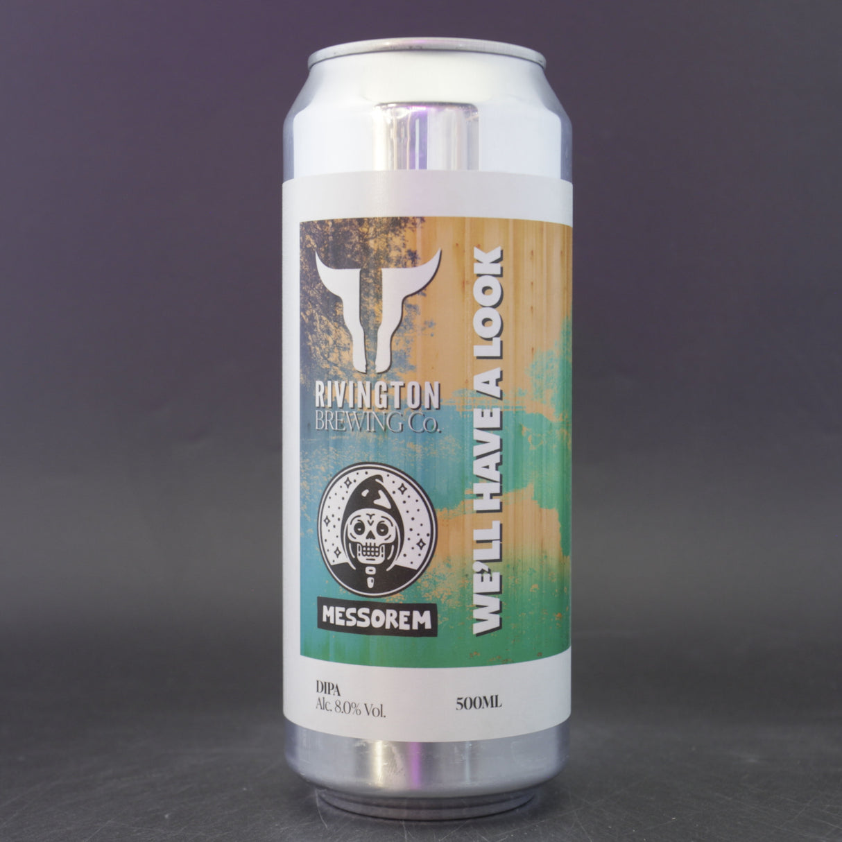 This is a can of Rivington / Messorem - We'll Have A Look - 8% (500ml). It is a Double IPA craft beer available to buy from Ghost Whale, voted London's best craft beer shop.