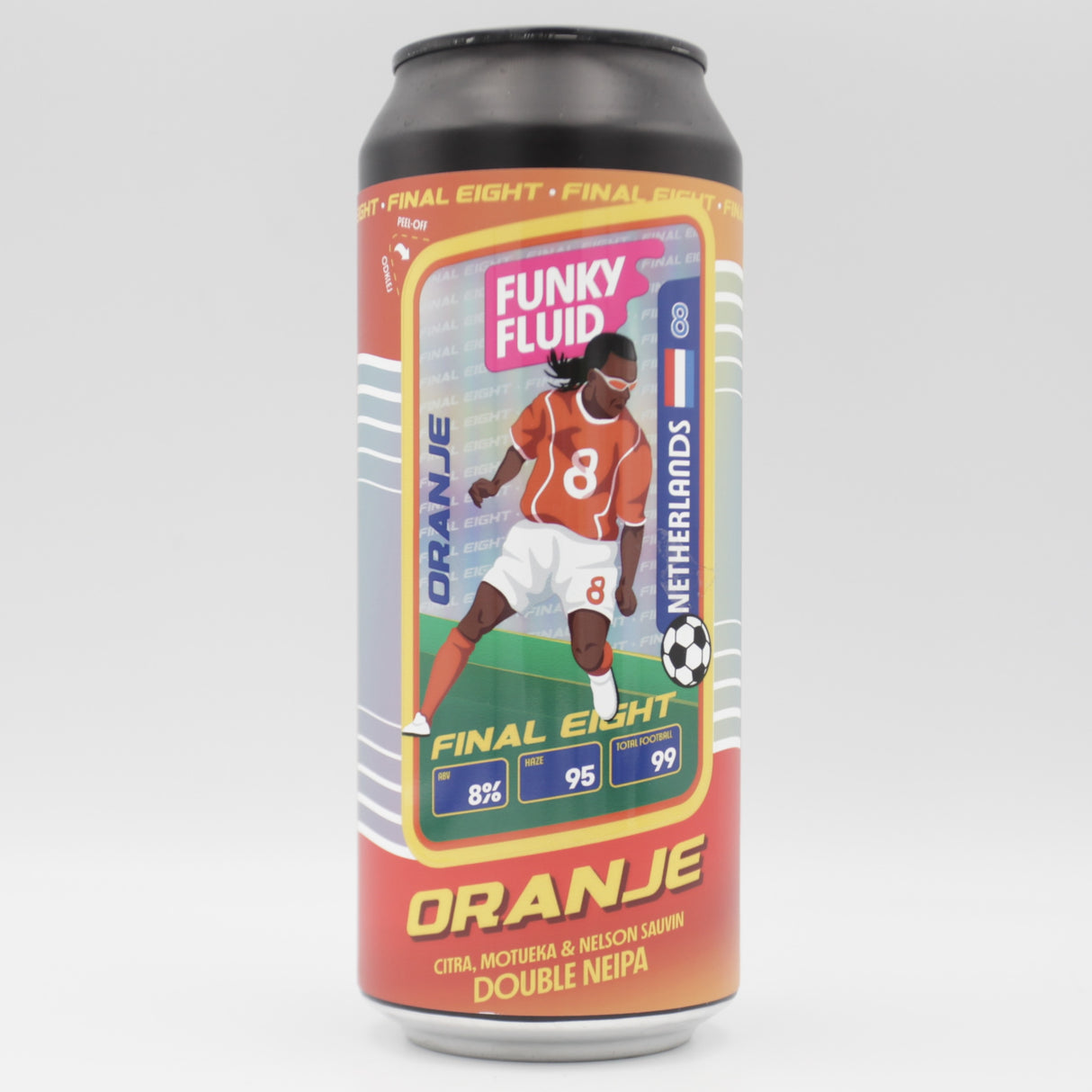 This is a can of Funky Fluid - Oranje - 8% (500ml). It is a Double IPA craft beer available to buy from Ghost Whale, voted London's best craft beer shop.