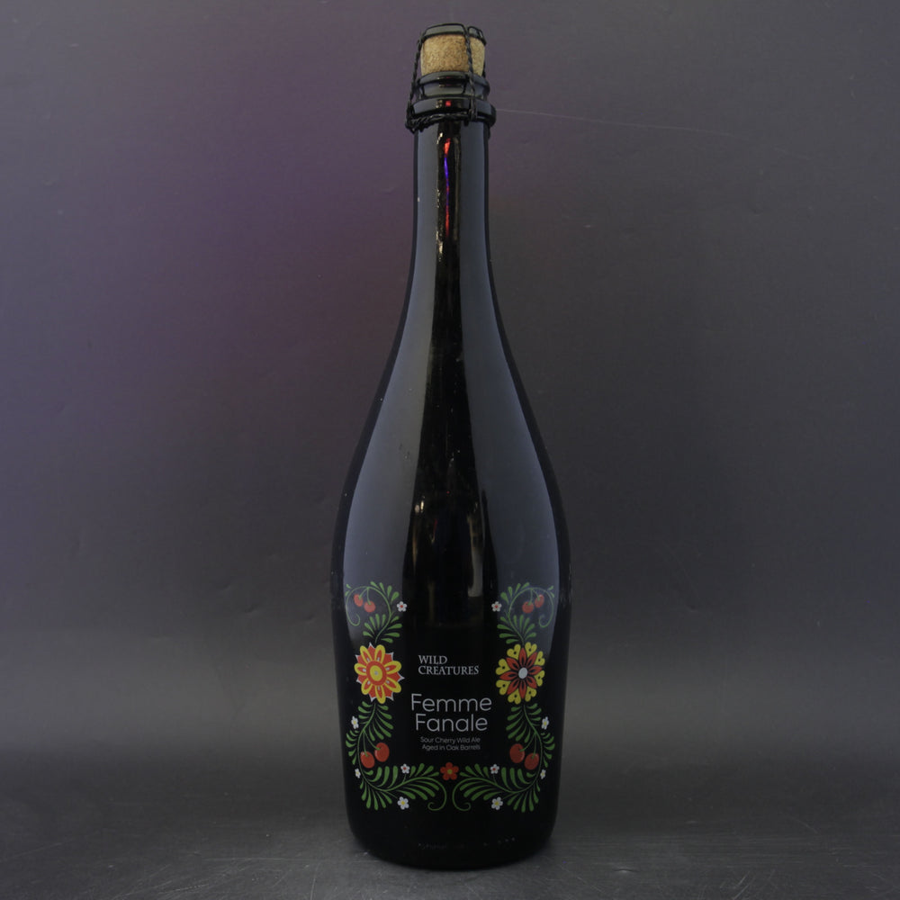 This is a sharing bottle of Wild Creatures - Femme Fanale 2021 - 6.4% (750ml). It is a Wild Ale craft beer available to buy from Ghost Whale, voted London's best craft beer shop.