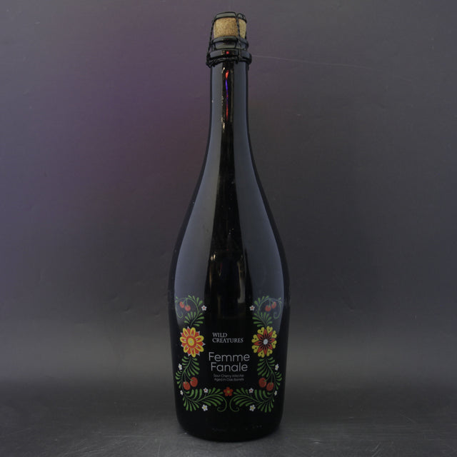 This is a sharing bottle of Wild Creatures - Femme Fanale 2021 - 6.4% (750ml). It is a Wild Ale craft beer available to buy from Ghost Whale, voted London's best craft beer shop.