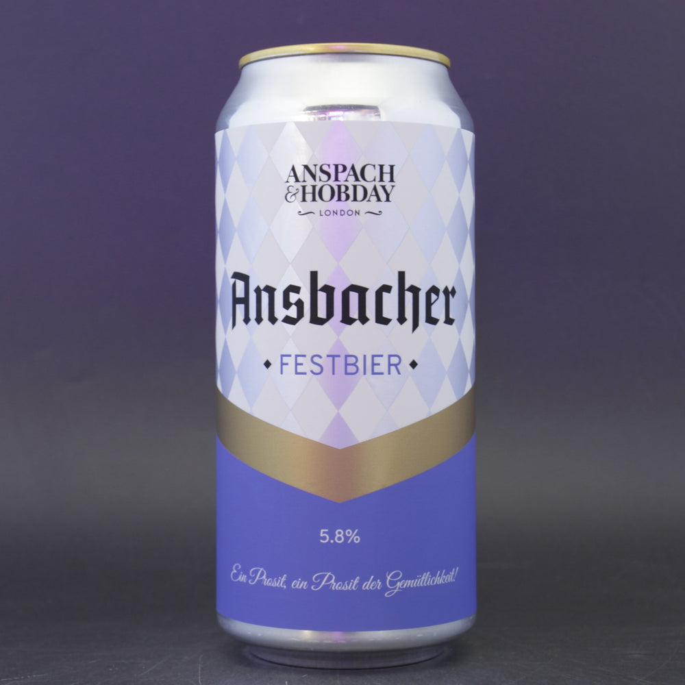 This is a can of Anspach & Hobday - Ansbacher: Festbier - 5.8% (440ml). It is a Lager / Pilsner / Kölsch craft beer available to buy from Ghost Whale, voted London's best craft beer shop.