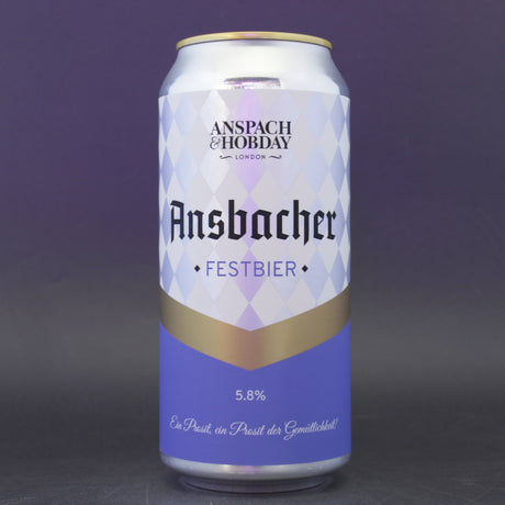 This is a can of Anspach & Hobday - Ansbacher: Festbier - 5.8% (440ml). It is a Lager / Pilsner / Kölsch craft beer available to buy from Ghost Whale, voted London's best craft beer shop.