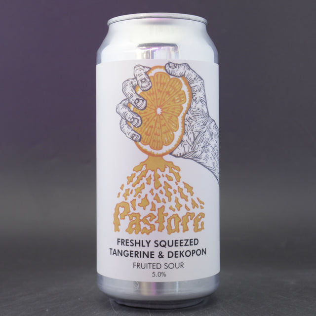This is a can of Pastore - Freshly Squeezed: Tangerine & Dekopon - 5% (440ml). It is a Sour craft beer available to buy from Ghost Whale, voted London's best craft beer shop.