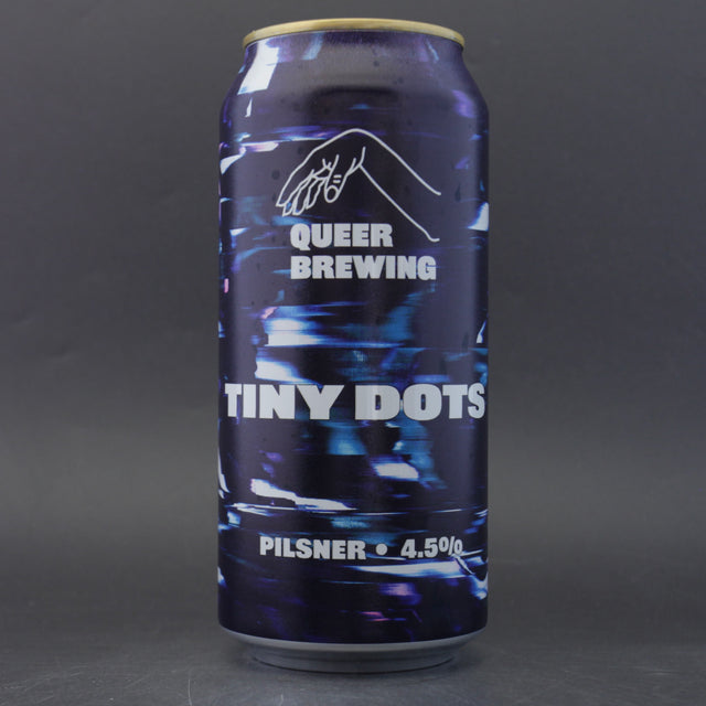 This is a can of Queer Brewing - Tiny Dots - 4.5% (440ml). It is a Lager / Pilsner / Kölsch craft beer available to buy from Ghost Whale, voted London's best craft beer shop.