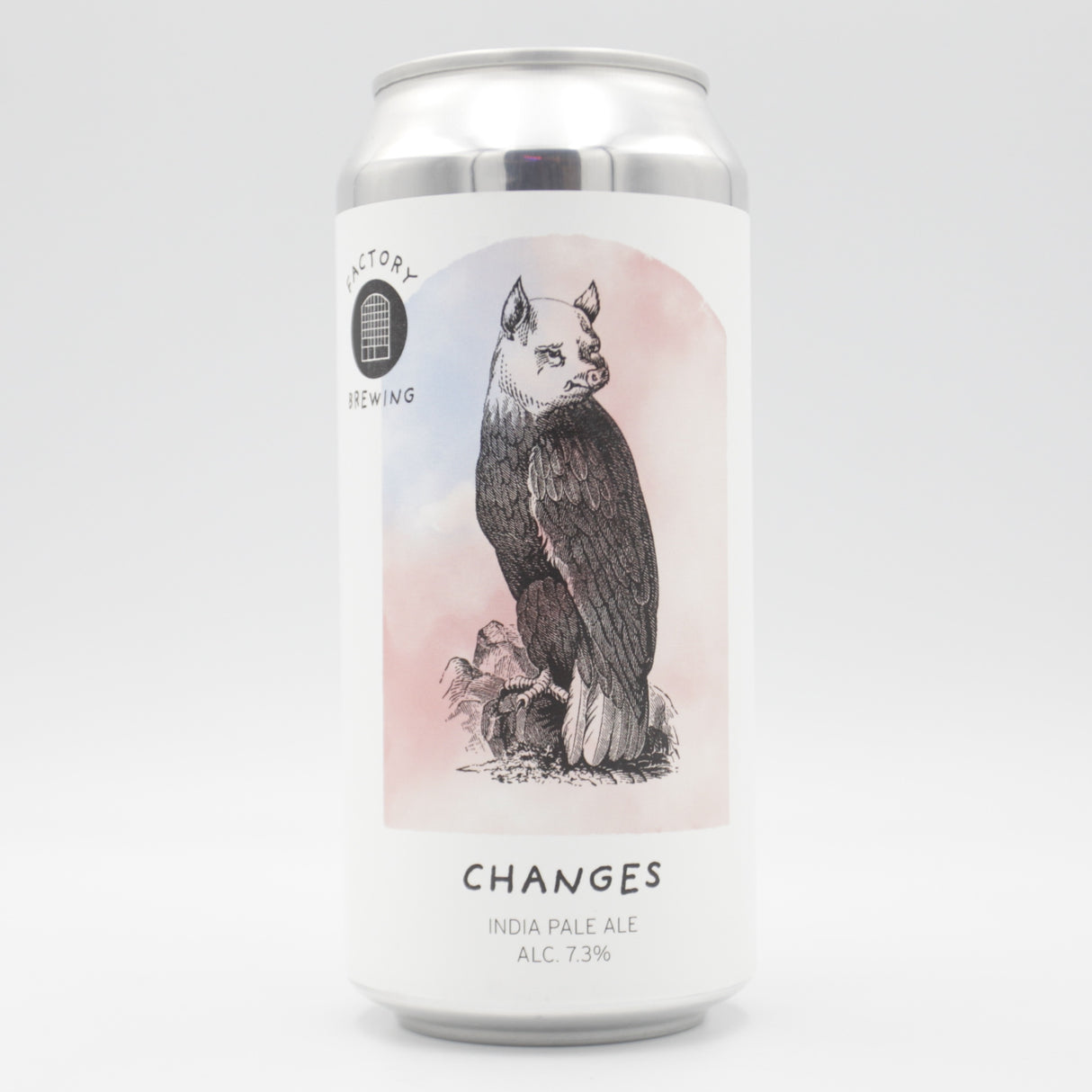 This is a can of Factory Brewing - Changes - 7.3% (440ml). It is a IPA craft beer available to buy from Ghost Whale, voted London's best craft beer shop.