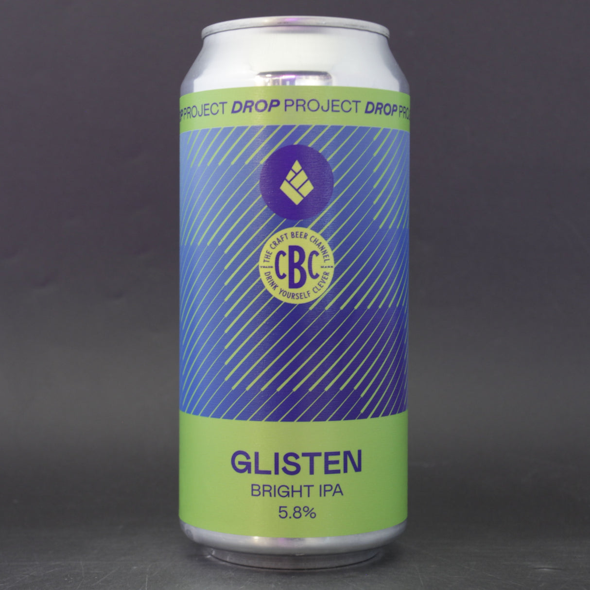 This is a can of Drop Project - Glisten - 5.8% (440ml). It is a IPA craft beer available to buy from Ghost Whale, voted London's best craft beer shop.