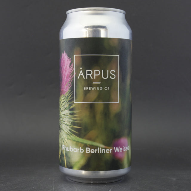 This is a can of Arpus Brewing Co - Rhubarb Berliner Weisse - 6% (440ml). It is a Sour craft beer available to buy from Ghost Whale, voted London's best craft beer shop.