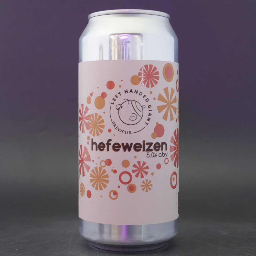 This is a can of Left Handed Giant - Hefeweizen - 5% (440ml). It is a Wit / Wheat craft beer available to buy from Ghost Whale, voted London's best craft beer shop.