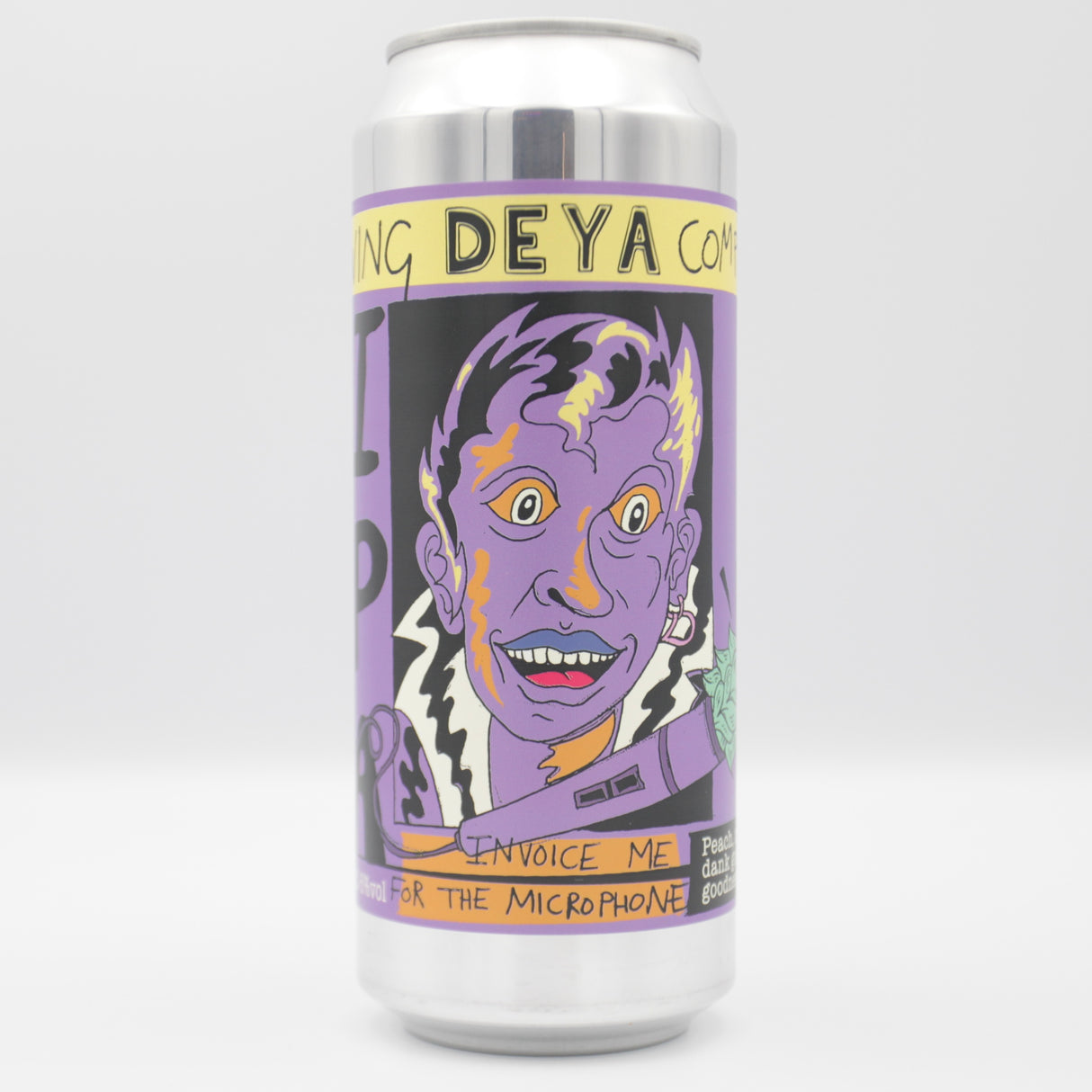 This is a can of DEYA - Invoice Me For The Microphone - 6% (500ml). It is a IPA craft beer available to buy from Ghost Whale, voted London's best craft beer shop.