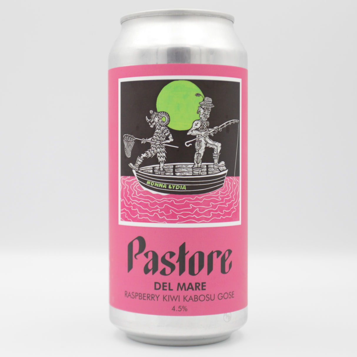 This is a can of Pastore - Del Mare: Raspberry, Kiwi, Kabosu - 4.5% (440ml). It is a Sour craft beer available to buy from Ghost Whale, voted London's best craft beer shop.