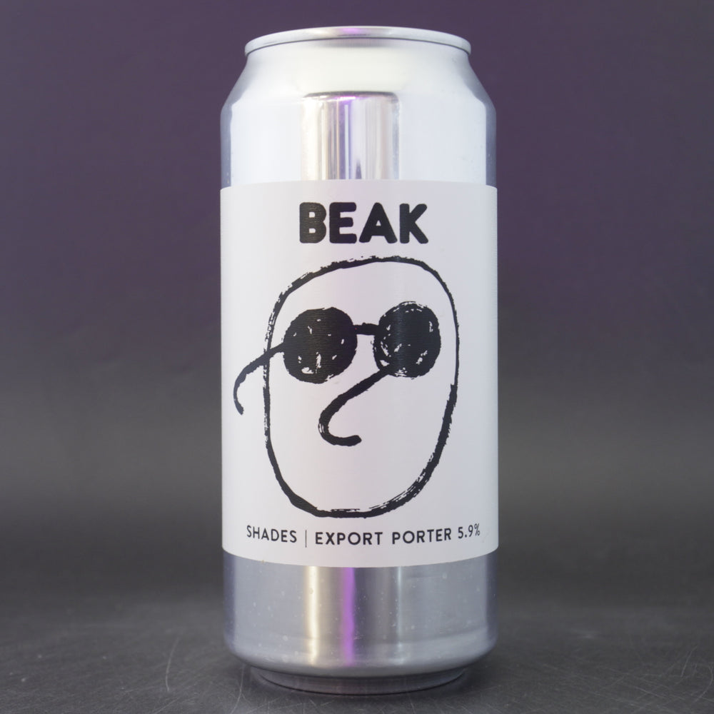 This is a can of Beak Brewery - Shades - 5.9% (440ml). It is a Stout / Porter craft beer available to buy from Ghost Whale, voted London's best craft beer shop.
