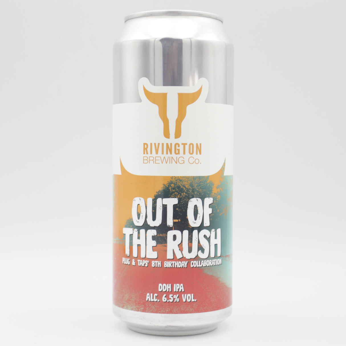 This is a can of Rivington - Out Of The Rush - 6.5% (500ml). It is a IPA craft beer available to buy from Ghost Whale, voted London's best craft beer shop.