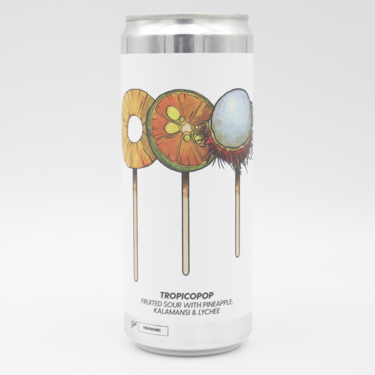 This is a can of Brewski - Tropicopop - 6% (330ml). It is a Sour craft beer available to buy from Ghost Whale, voted London's best craft beer shop.