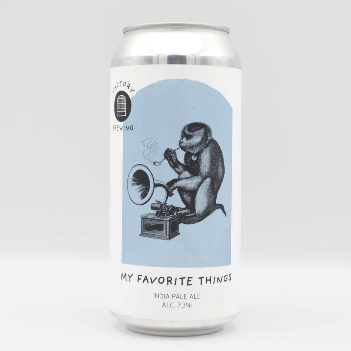 This is a can of Factory Brewing - My Favourite Things - 7.3% (440ml). It is a IPA craft beer available to buy from Ghost Whale, voted London's best craft beer shop.